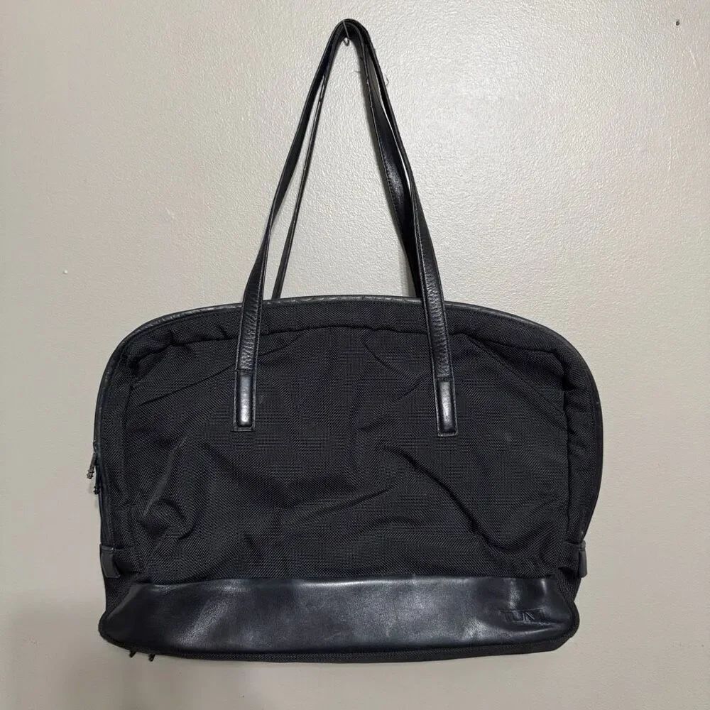 Tumi Black Nylon and Leather Tote Bag